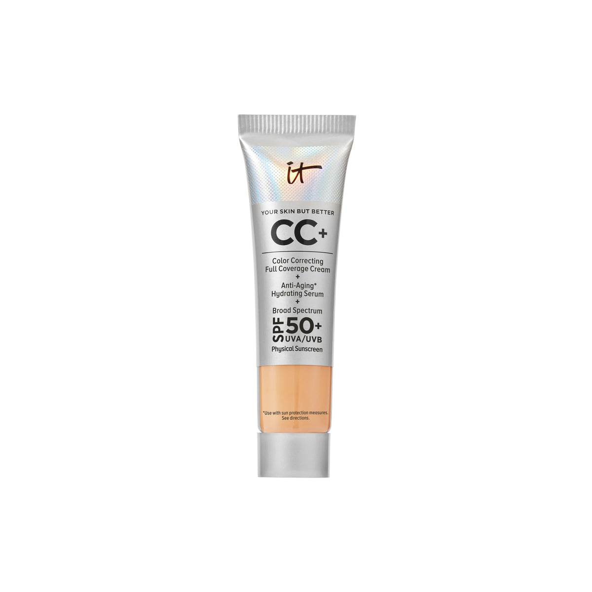 IT Cosmetics front packaging showing travel-size tube and shade for easy carry