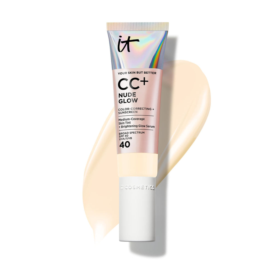 IT Cosmetics front packaging showing CC+ Nude Glow Fair Ivory for natural coverage