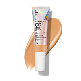 IT Cosmetics front packaging showing tan warm shade and benefits