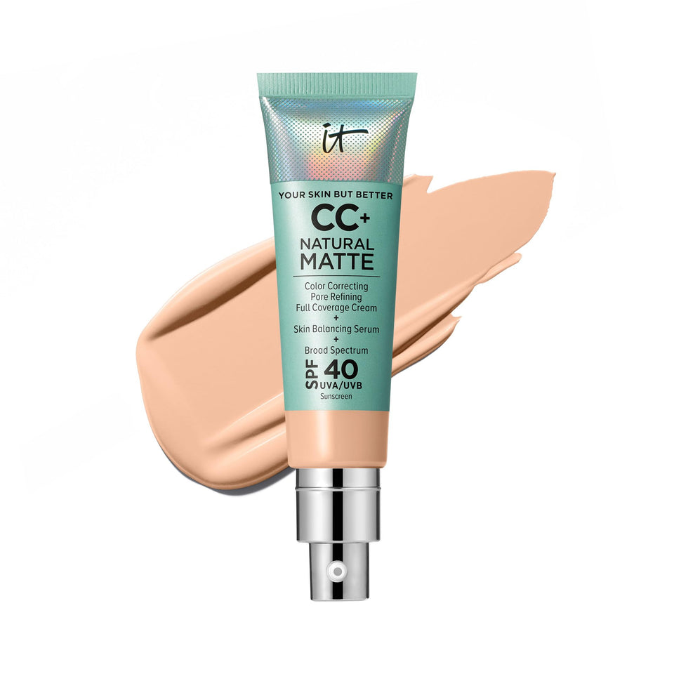IT Cosmetics front packaging showing product and shade, convenient one-step coverage benefit