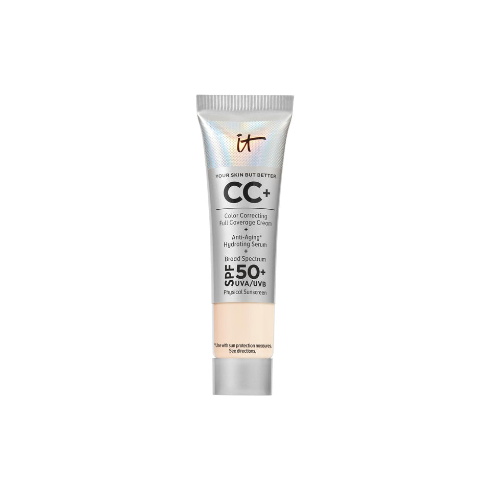 IT Cosmetics travel CC+ front tube shows compact full-coverage benefit