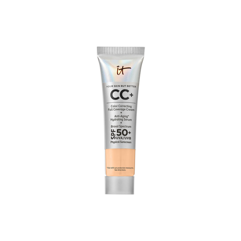 IT Cosmetics travel tube front view showing branding and compact size benefit