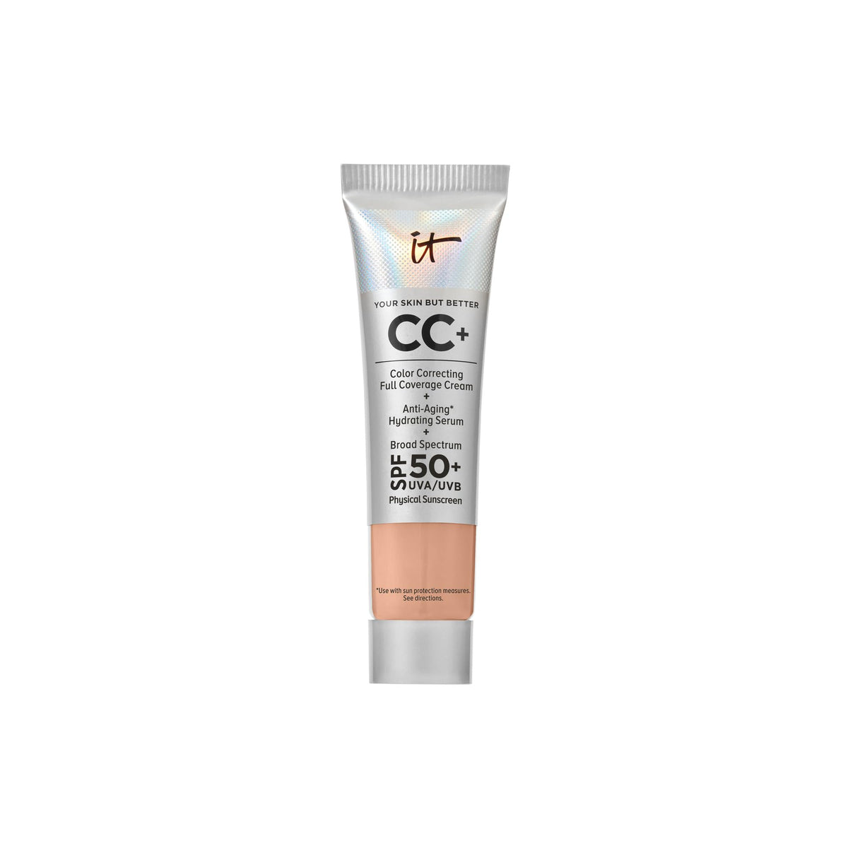 IT Cosmetics CC+ travel tube front view showing compact convenience and coverage benefit