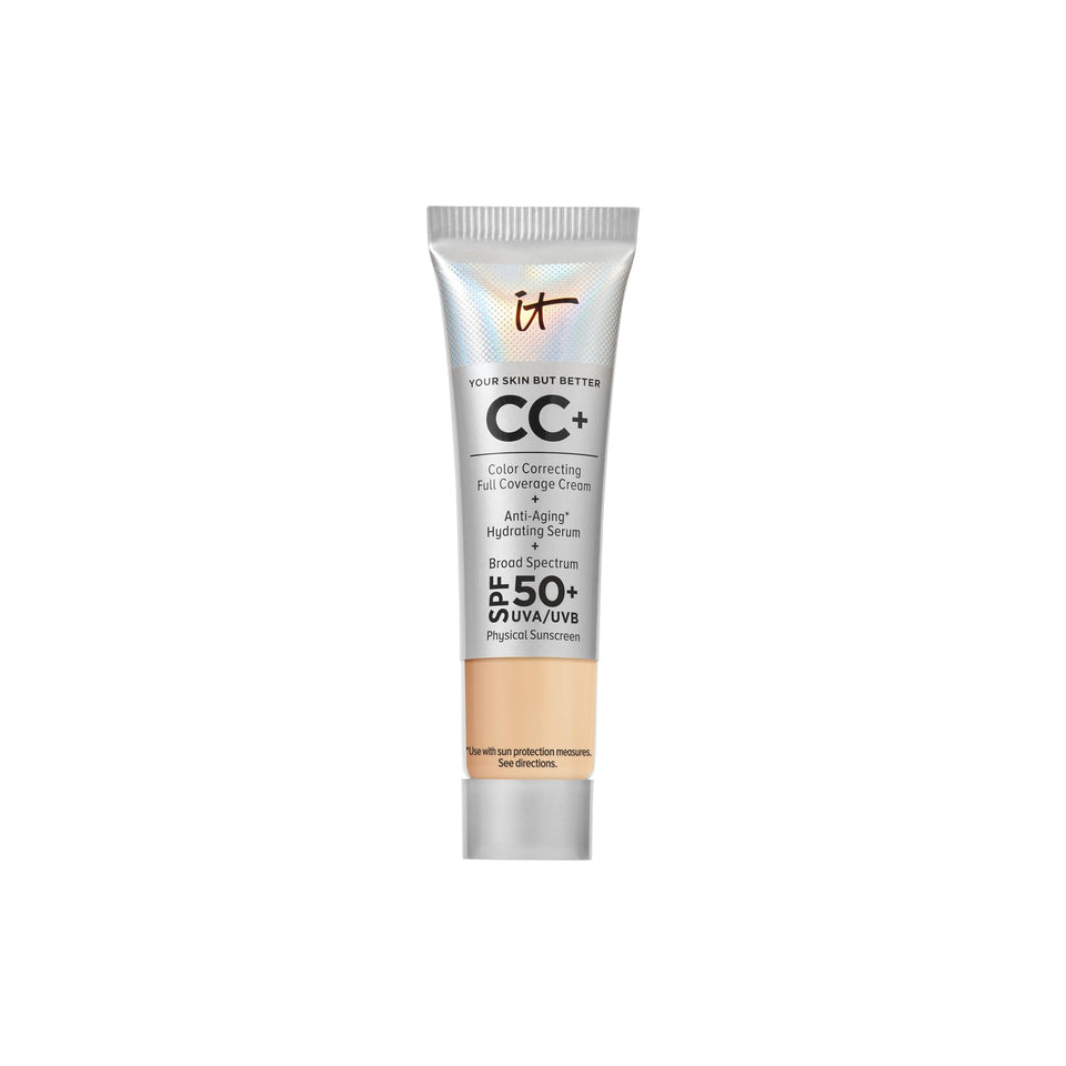 IT Cosmetics CC+ front packaging showing compact travel tube and SPF benefit