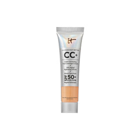 IT Cosmetics CC+ travel bottle front pump showing compact design and easy dispensing