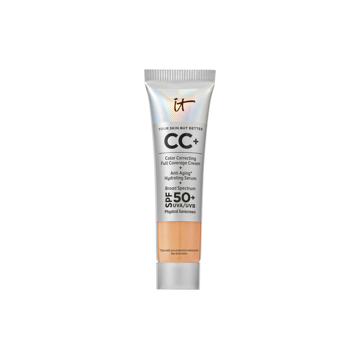 IT Cosmetics CC+ travel bottle front pump showing compact design and easy dispensing