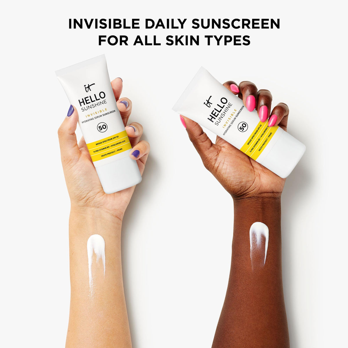IT Cosmetics swatched on hand showing invisible finish and hydrating effect
