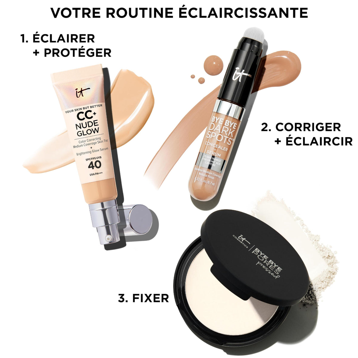 IT Cosmetics application under eye showing targeted brightening effect
