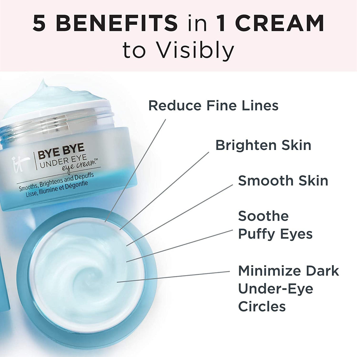 IT Cosmetics product label close-up showing ingredients for visible brightening and barrier support benefit