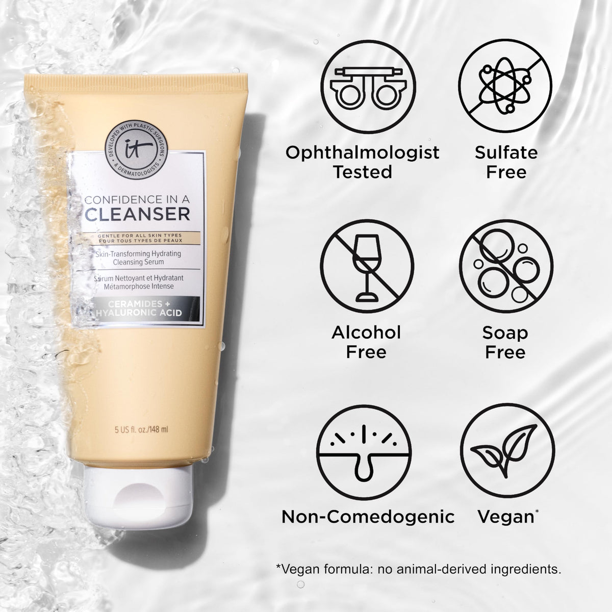 IT Cosmetics product label close-up highlighting sulfate-free claim