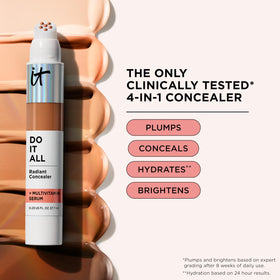 IT Cosmetics ingredient label showing niacinamide and hyaluronic acid benefits