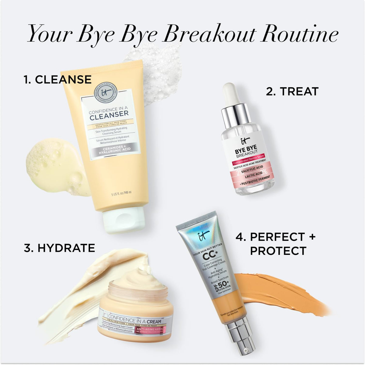 IT Cosmetics lifestyle scene on bathroom counter demonstrating daily application