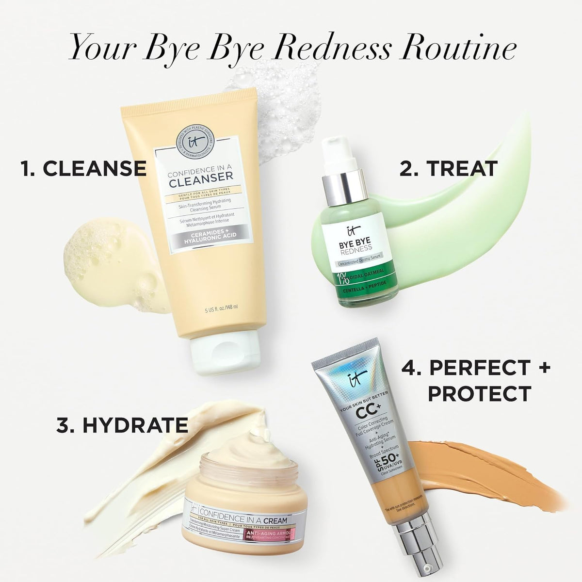 IT Cosmetics lifestyle on bathroom counter showing everyday calming routine