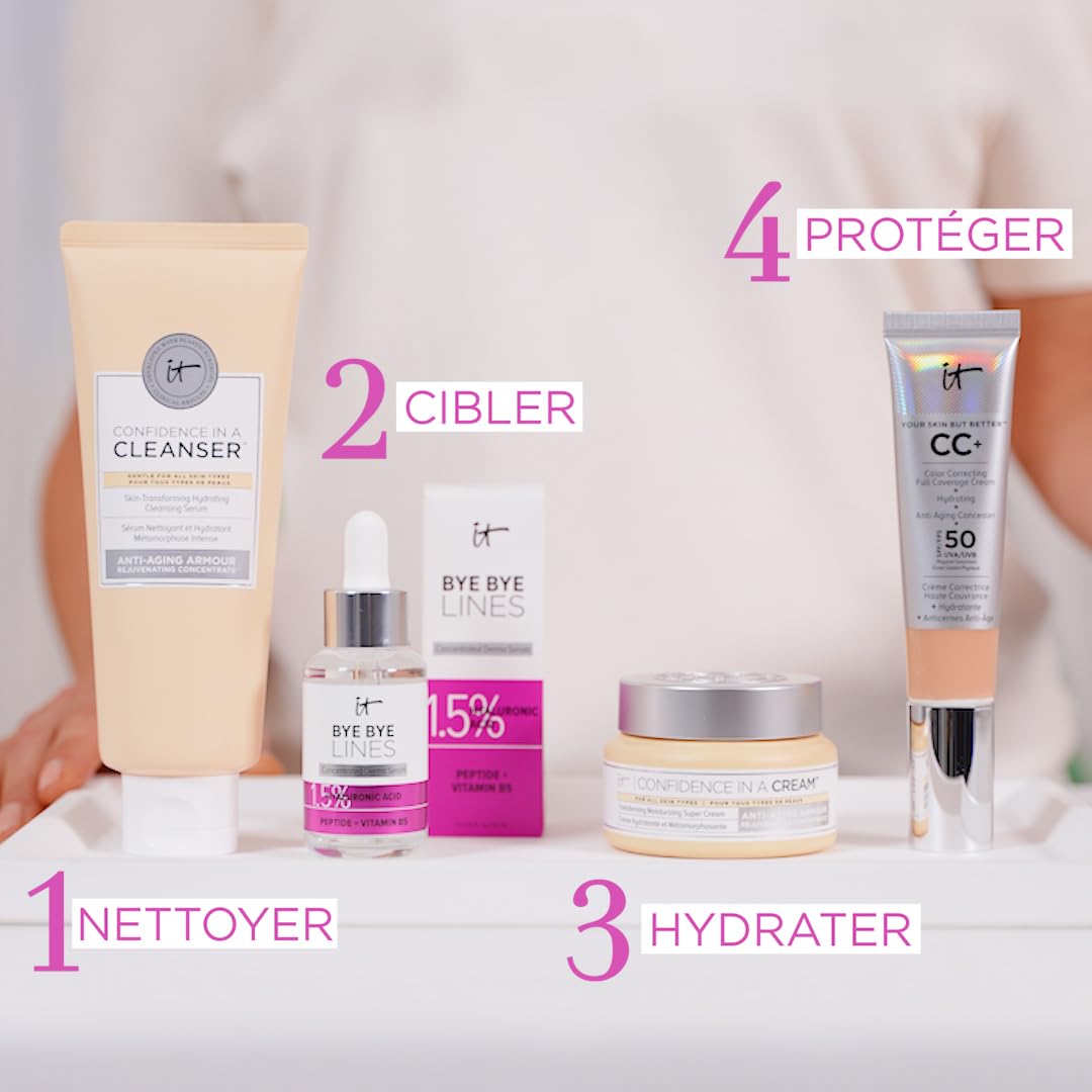 IT Cosmetics on bathroom shelf showing daily routine convenience benefit