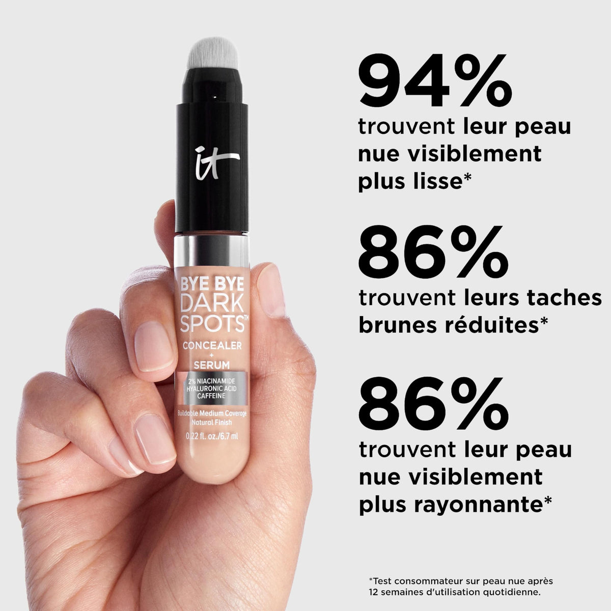 IT Cosmetics product held in hand to show size and travel-friendly convenience