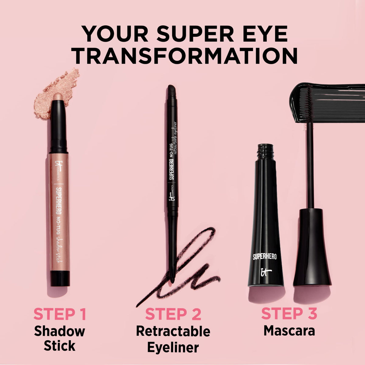 IT Cosmetics eyeliner sitting in a makeup bag demonstrating portability and everyday use