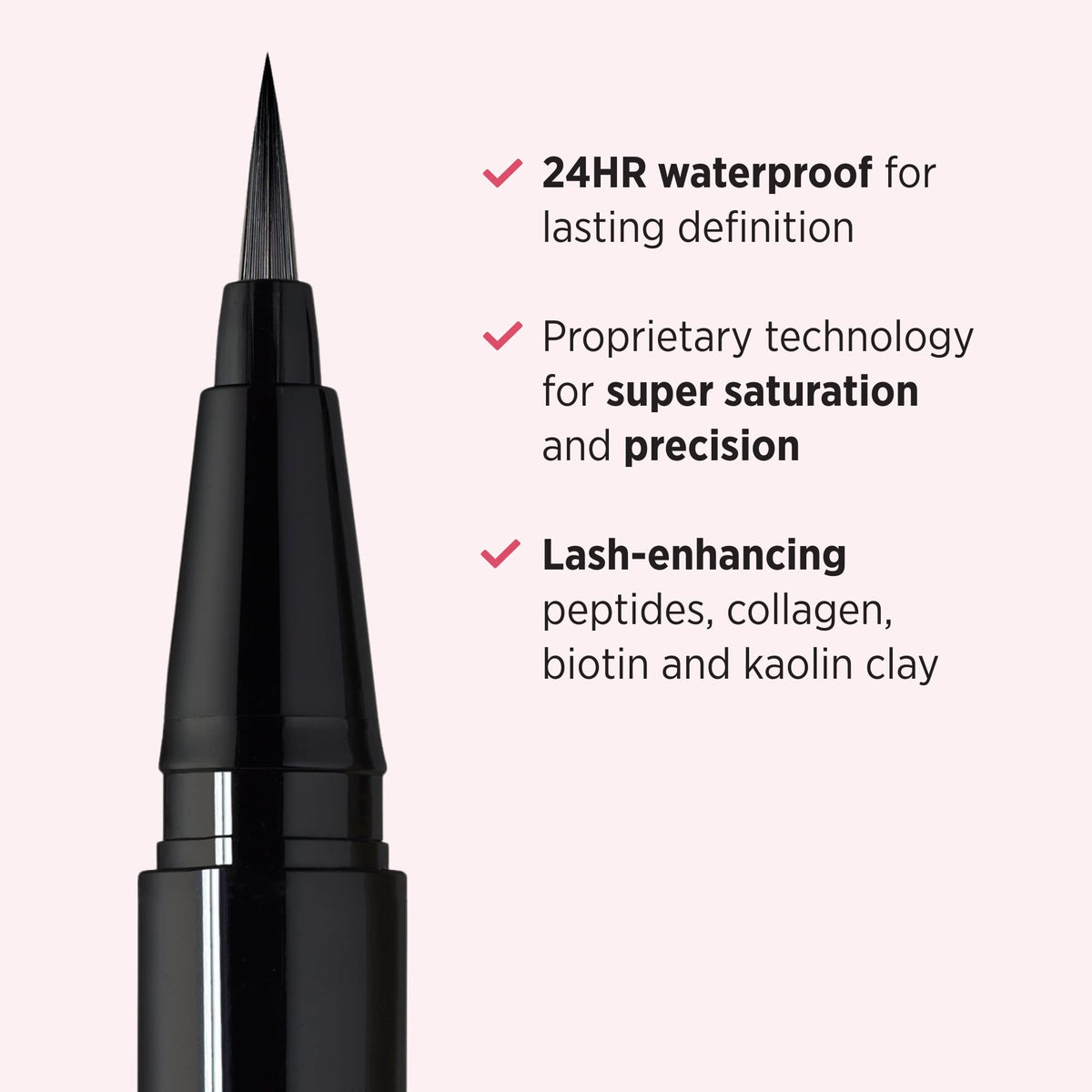 IT Cosmetics eyeliner swatch on skin showing intense black pigment and even coverage