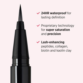 IT Cosmetics eyeliner swatch on skin showing intense black pigment and even coverage