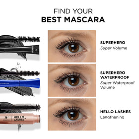 Eye close-up with IT Cosmetics Superhero Mascara applied showing defined curled lashes