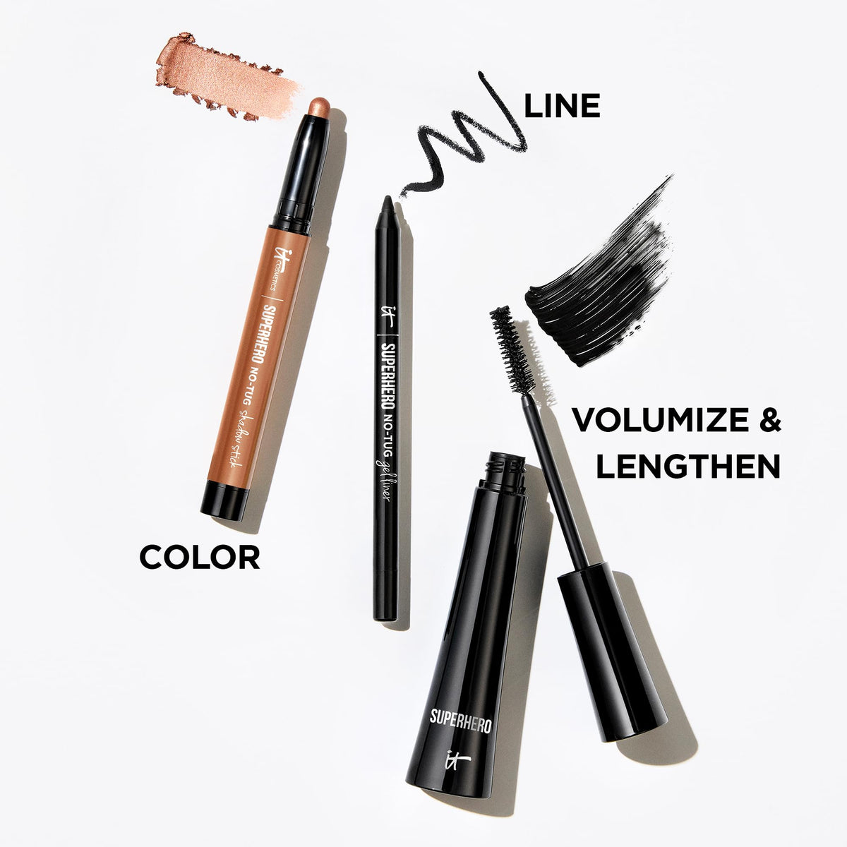 Close-up of IT Cosmetics Superhero Mascara ingredients label highlighting collagen and biotin