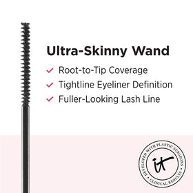 IT Cosmetics black formula swatch showing smooth texture and buildable coverage
