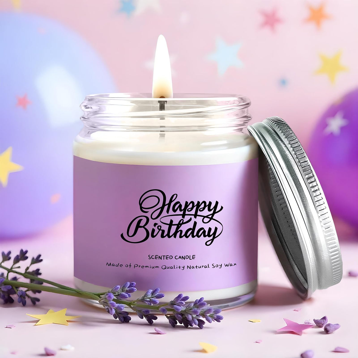 ITABLETAS scented birthday candle with printed label creating cozy ambiance
