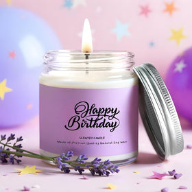 ITABLETAS scented birthday candle with printed label creating cozy ambiance