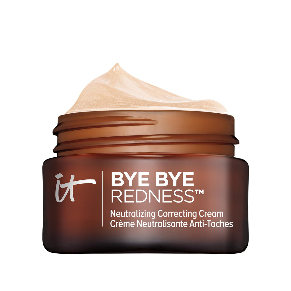 IT Cosmetics front packaging showing compact redness-neutralizing cream and brand benefits