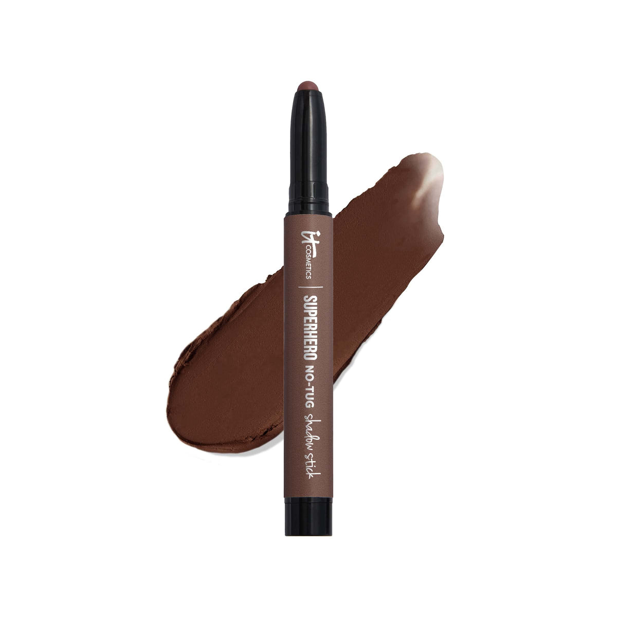 IT Cosmetics Fearless Umber front view showing compact stick and shade, easy application benefit