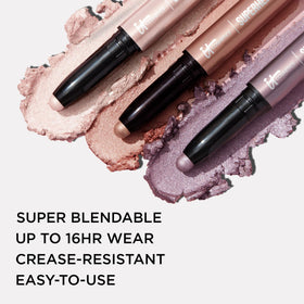 IT Cosmetics Fearless Umber swatch on arm showing matte brown payoff and blendability benefit