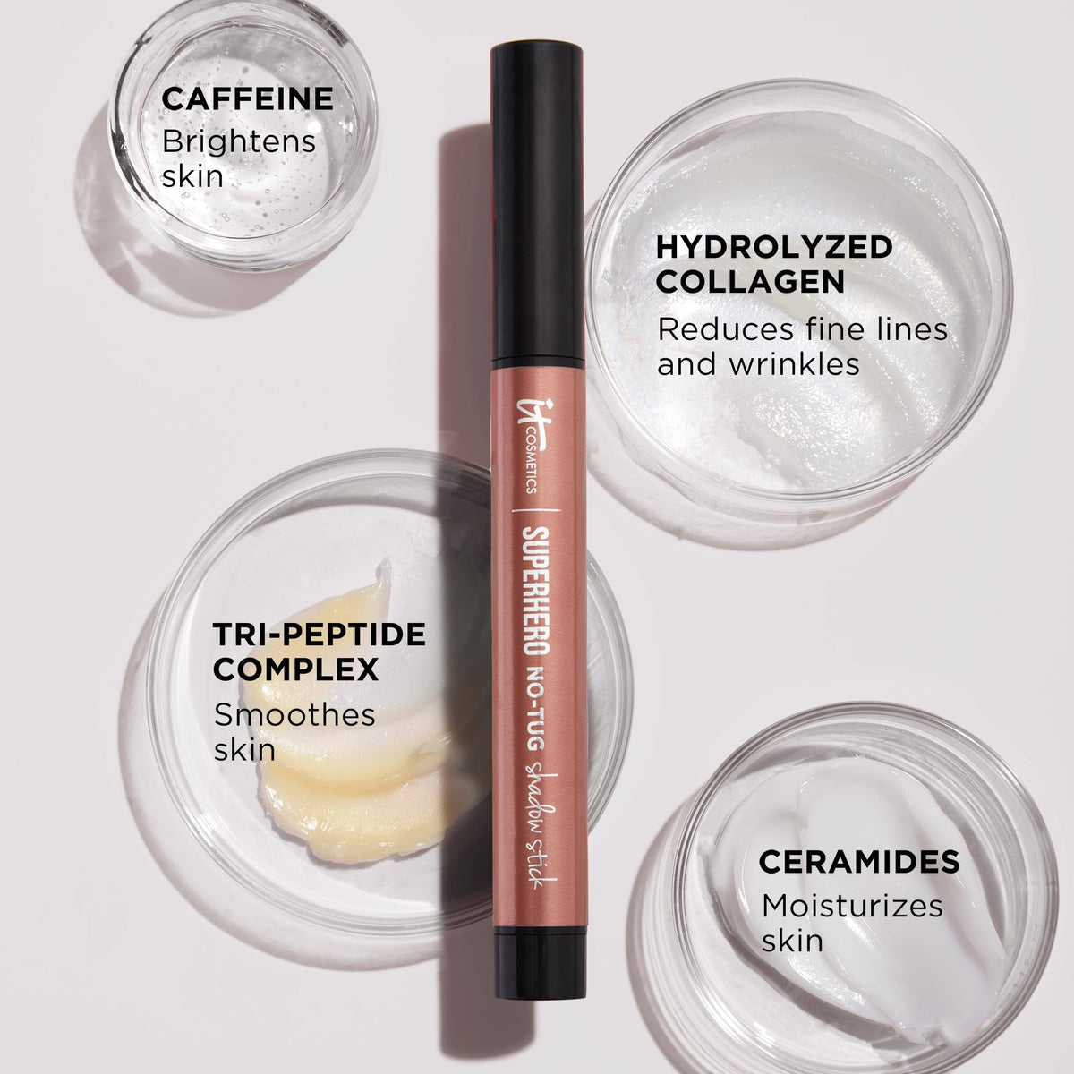 IT Cosmetics Fearless Umber texture close-up showing smooth cream finish and no-tug glide benefit