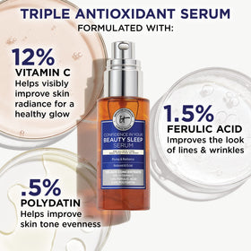 IT Cosmetics styled nighttime skincare routine with serum and moisturizer