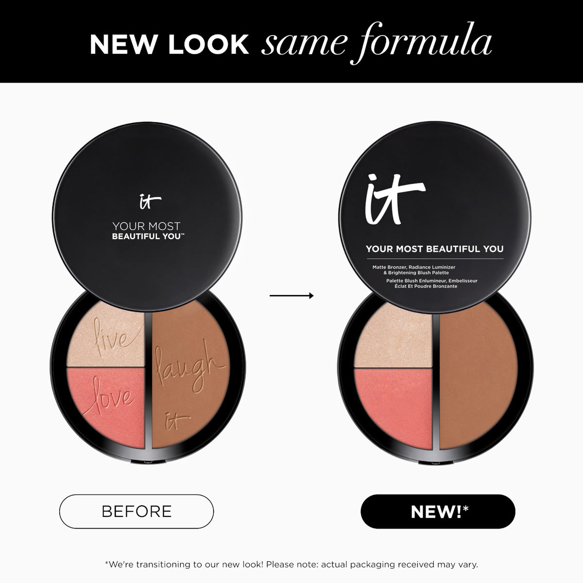 Model applying IT Cosmetics palette for natural sculpted glow and fresh cheeks