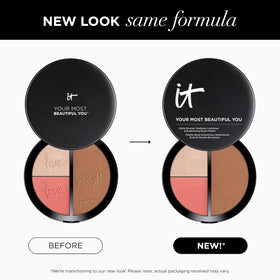 Model applying IT Cosmetics palette for natural sculpted glow and fresh cheeks