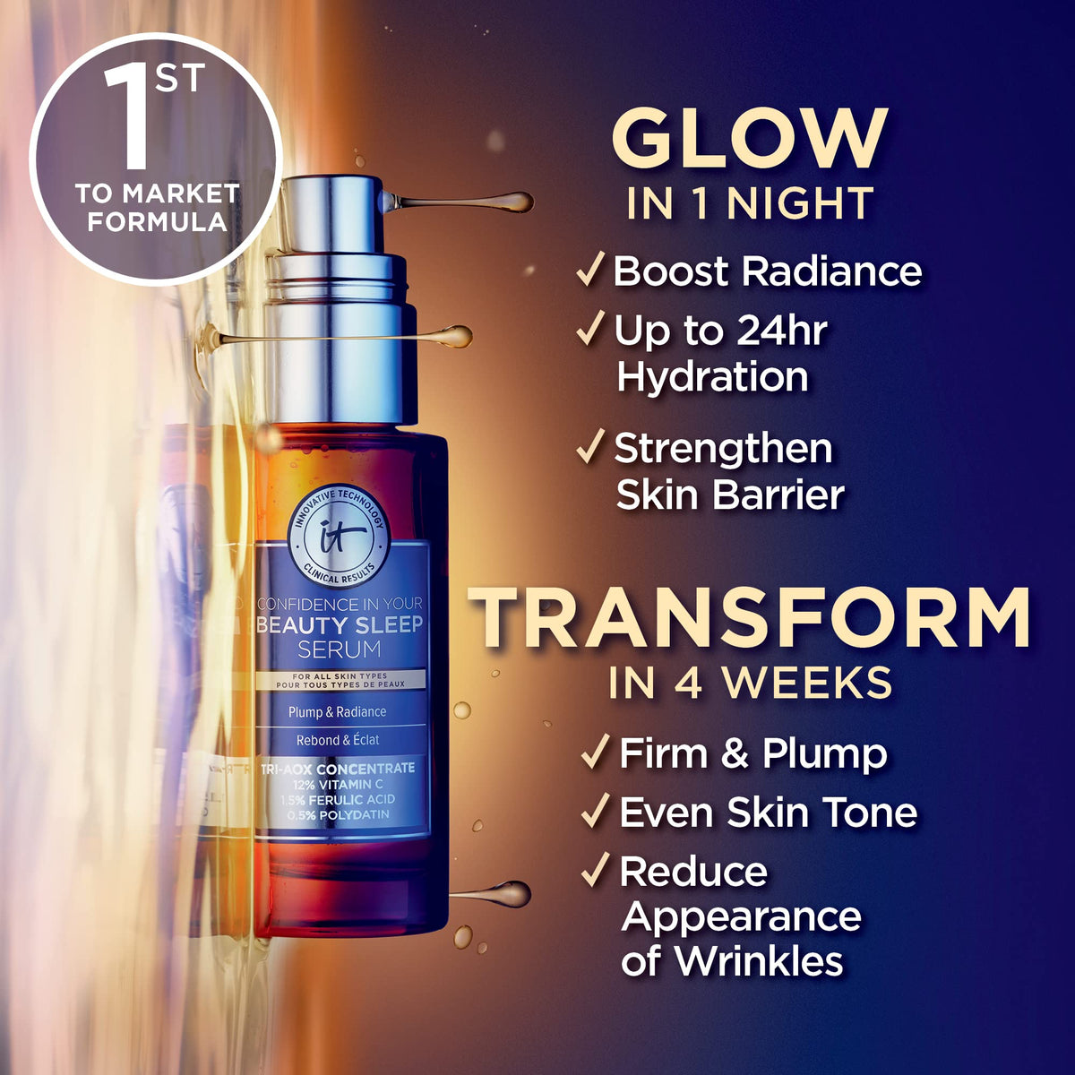 IT Cosmetics serum texture close-up showing lightweight, fast-absorbing finish