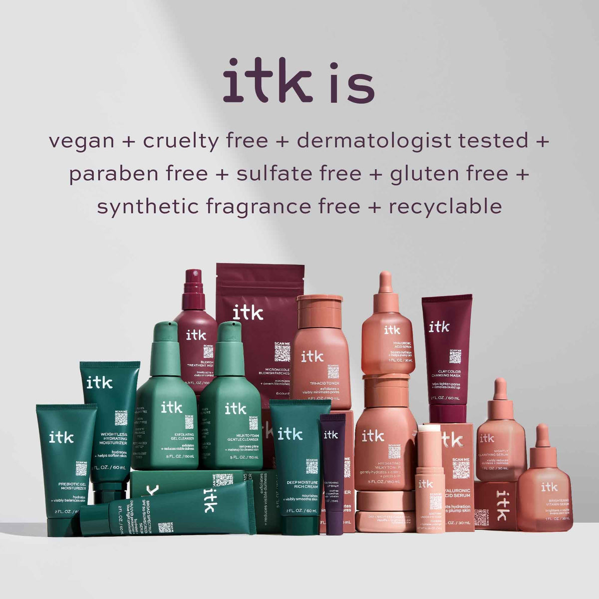 ITK routine staged on mirror shelf for daily skincare ritual