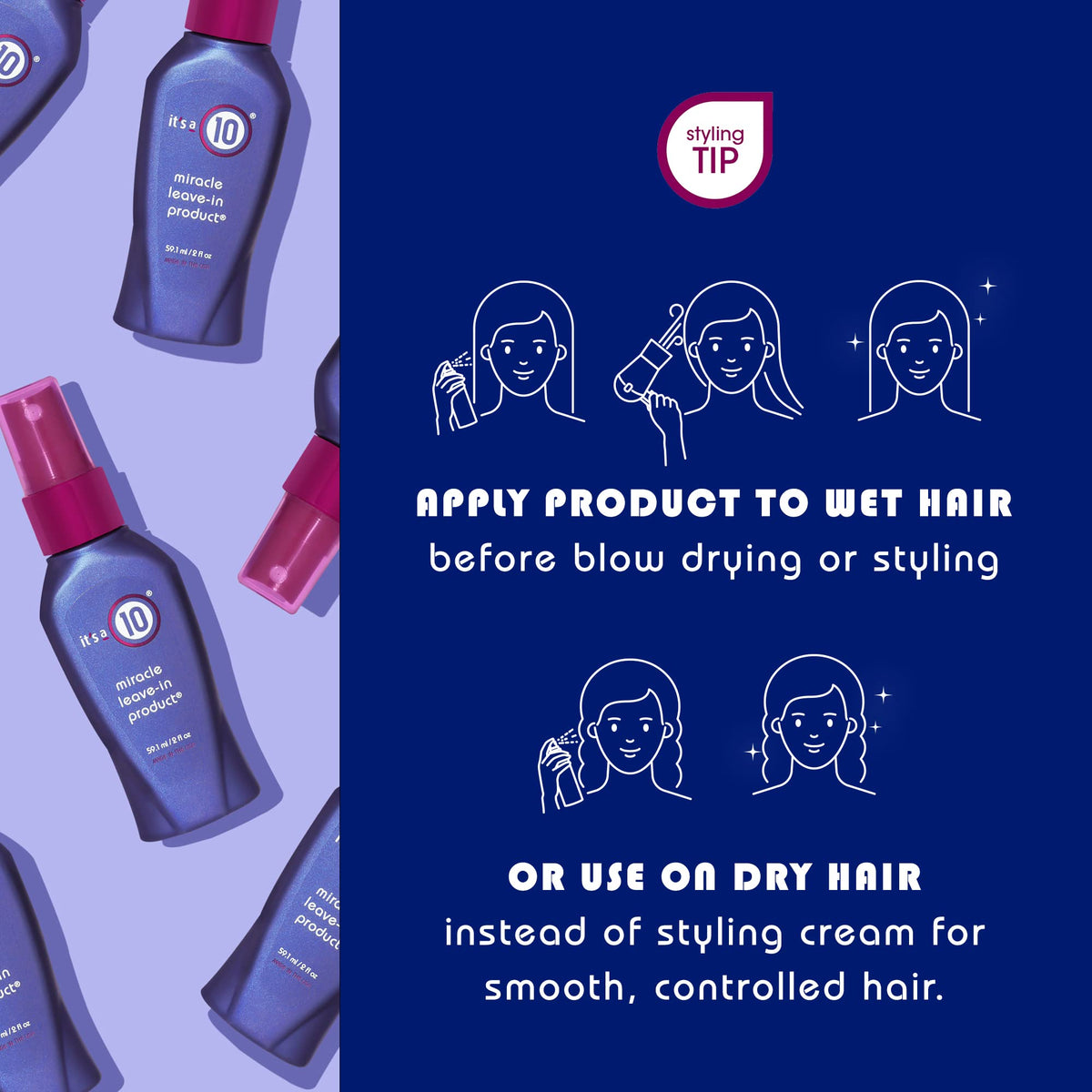It's a 10 Haircare applying to hair showing detangling and smoother strands