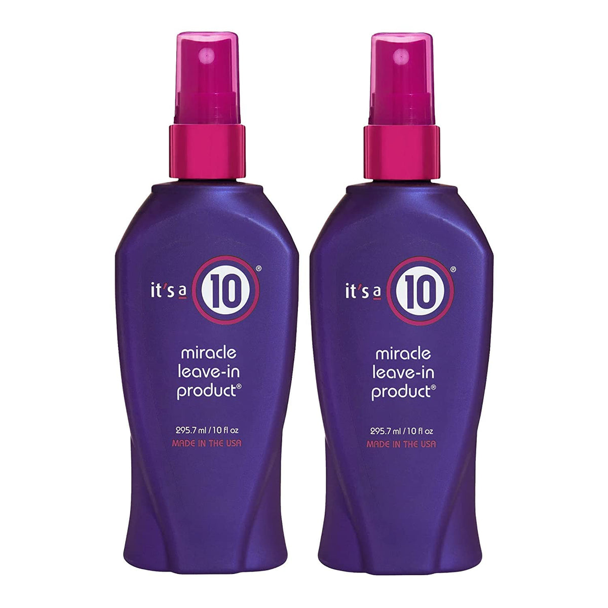 It's A 10 front packaging showing two 10 oz bottles and bright label benefits