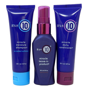 It's a 10 front packaging kit showing three bottles for a complete routine and quick setup