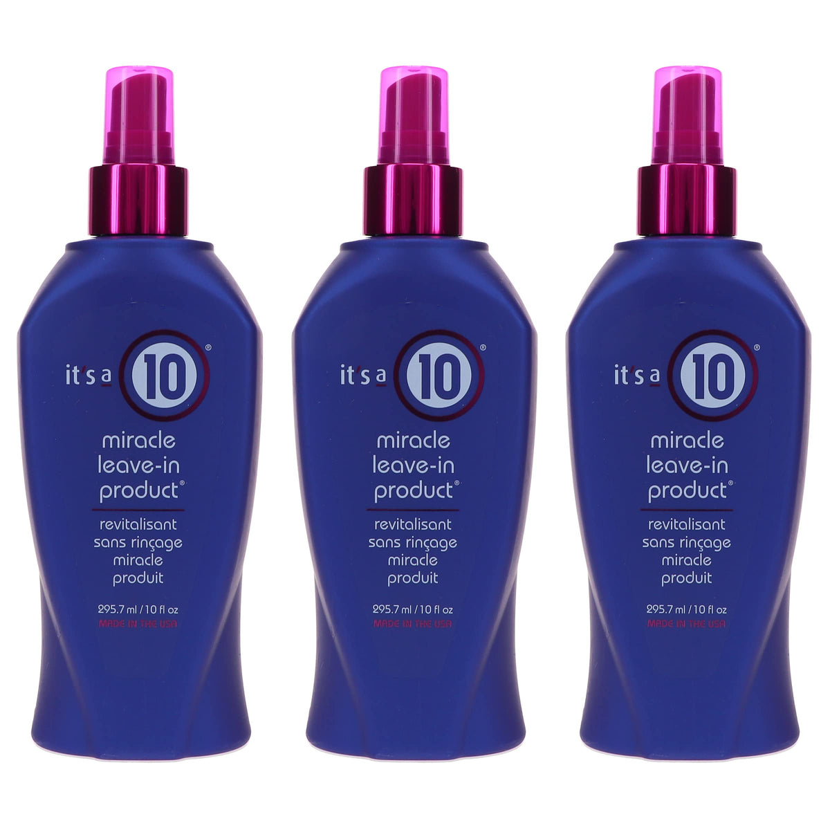 It's a 10 front packaging showing three 10 fl oz bottles and consistency benefit