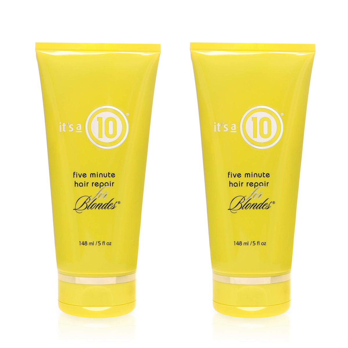 It's a 10 Haircare front packaging showing twin 5 fl oz bottles and brand benefit