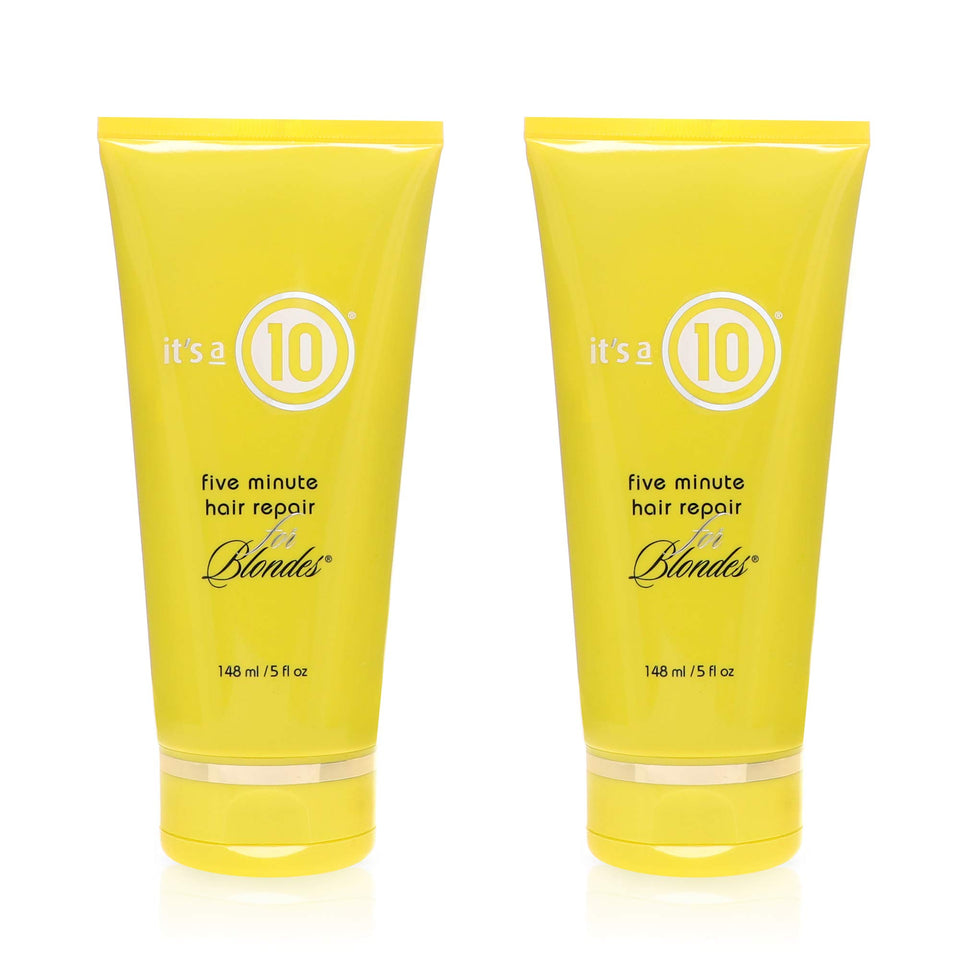 It's a 10 Haircare front packaging showing twin 5 fl oz bottles and brand benefit