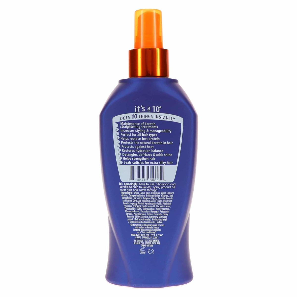 It's a 10 Haircare misting on damp hair during styling, shows easy detangling benefit