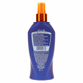 It's a 10 Haircare misting on damp hair during styling, shows easy detangling benefit