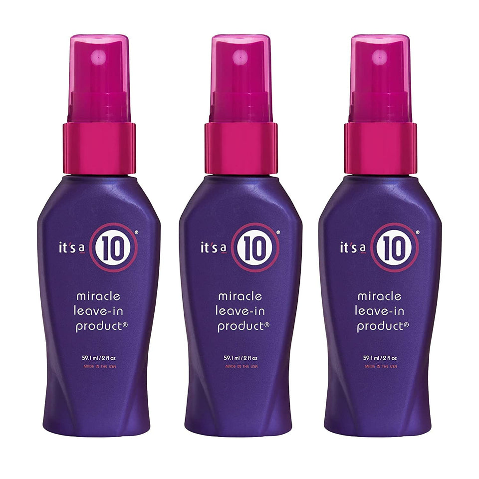 It’s a 10 front-packaging three 2 oz bottles showing compact travel-ready benefit