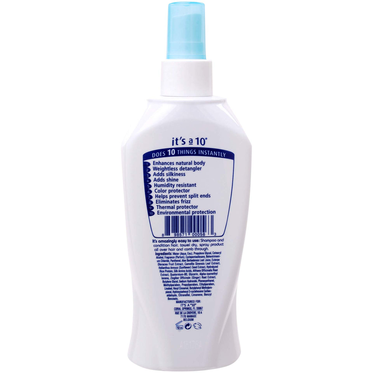 It's A 10 spray in hand demonstrating easy application and quick styling aid