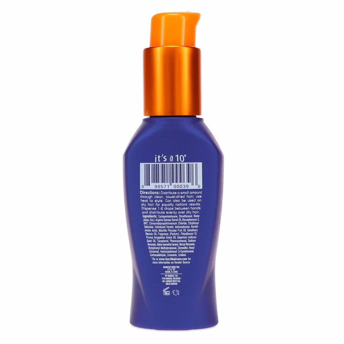 It's a 10 Miracle Oil Plus Keratin drops applied to hair ends demonstrating shine and smoothing benefit