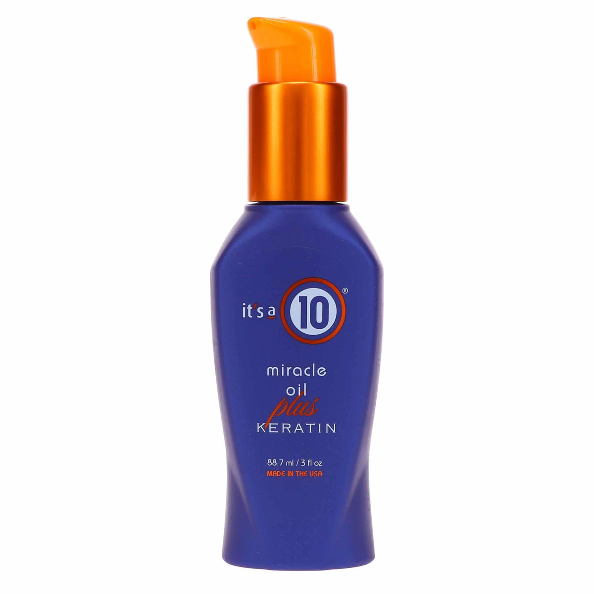 It's a 10 Miracle Oil Plus Keratin front bottle showing product label and size, conveys protection