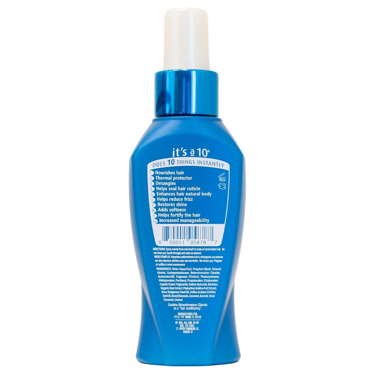 It's a 10 spray in use on hair demonstrating detangling and added shine benefits during styling