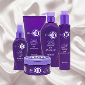 It's A 10 balm applied to damp hair demonstrating smoother styling benefit